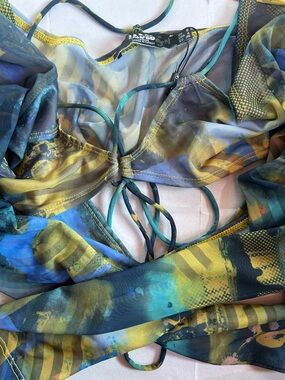 Jaded London Green and Yellow Tie-Dye Mesh crop bikini top long sleeve 4